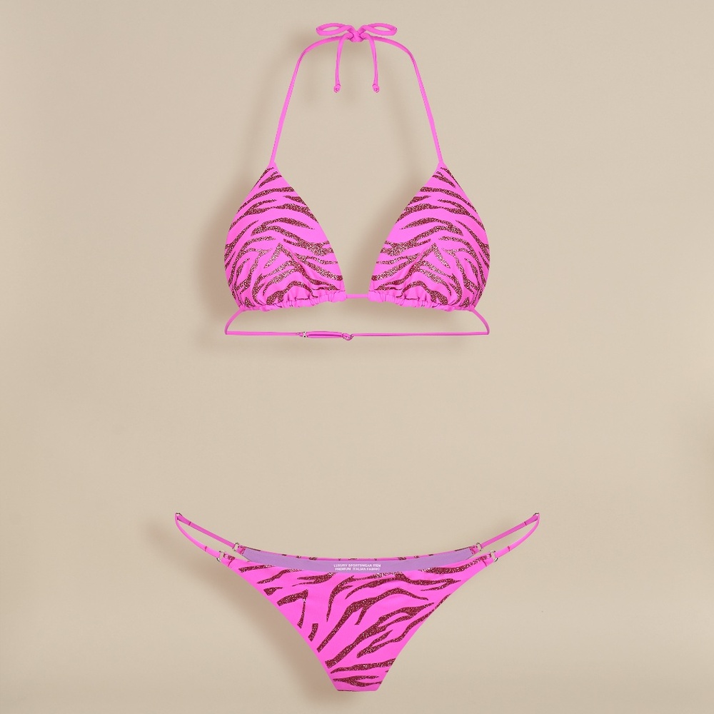 GLITTER EMBELLISHED PINK ZEBRA BIKINI